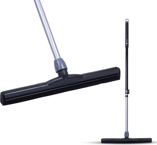 CLEANLY Bodenwischer mit Griff Teleskop 114-142 cm - Badezimmer-Bodenwischer - Wasserwischer - Duschwischer - Doppeltes EVA Schaumstoff - Breite 43.5 cm - Schwarz, Grau
