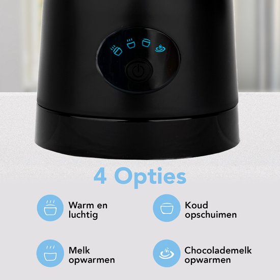 Infinity Goods 4-in-1 Elektrischer Milchaufschäumer - 350 ml - Aufschäumen und Erhitzen - Cappuccino - Spülmaschinenfest - Schwarz