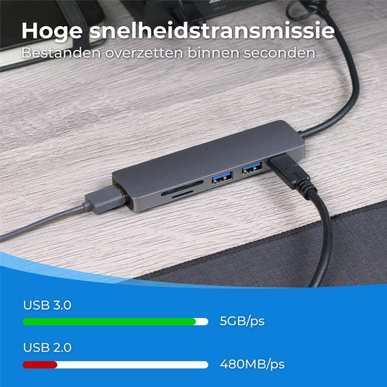 Nuvance - USB-C-Hub 3.0 - 5 Anschlüsse - USB-Splitter - USB-C-Dock - Micro SD-Kartenleser USB C - Grau