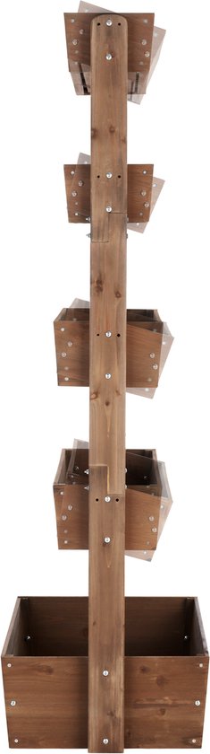 tectake® Vertical Garden Flora - Mit 5 Pflanzgefäßen für Blumen, Kräuter oder Gemüse - Braun - 81 x 52 x 180 cm - Gärtner für den Nutzgarten - Kippbare Blumenkästen aus lackierter Kiefer - Inklusive Vlies/Wurzeltuch - Wetterfest und stabil