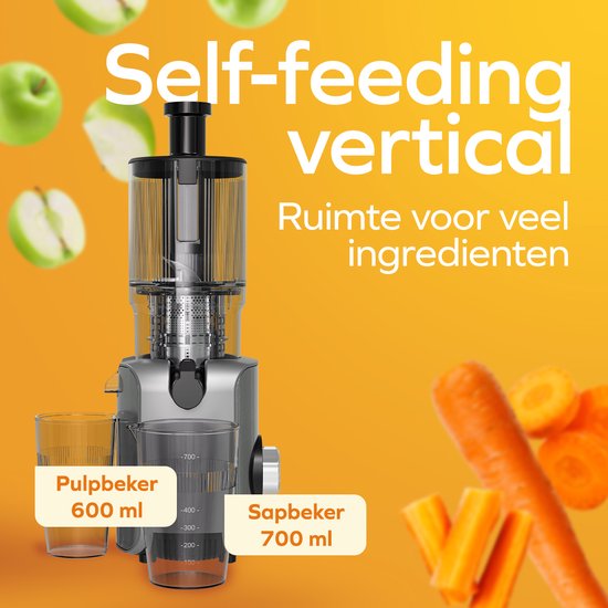 KitchenBrothers Slowjuicer - Vertikal - Entsafter - Gemüse- und Obstpresse - 126 mm - 750 ml - Grau