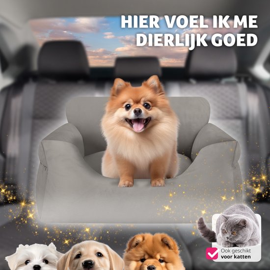 Tectake Hundeautositz Milow - Mit Sicherheitsleine - Fürs Auto - Hundekorb - Bequem und sicher - 55x50x29cm - Grau