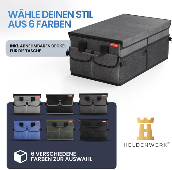 HELDENWERK Premium-Kofferraum-Organizer mit Deckel, stabil & rutschfest - Faltbare Kofferraumtasche, groß mit doppeltem Boden - Kofferraumbox, Kofferraum-Organizer-Box
