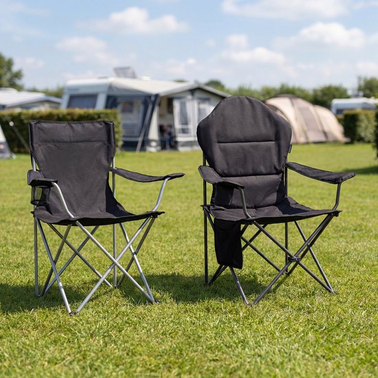 TRVLMORE Campingstühle XXL - klappbar - 2er-Pack - 160KG Tragkraft - Inkl. Tragetasche - Klappstuhl - Angelstuhl - Campingstuhl - Klappstuhl - Schwarz