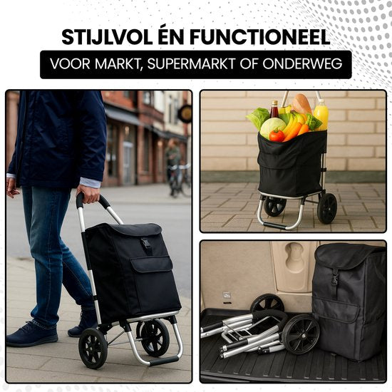 Outbee Einkaufswagen - Einkaufswagen - Zusammenklappbar - Mit Rädern - Schwarz