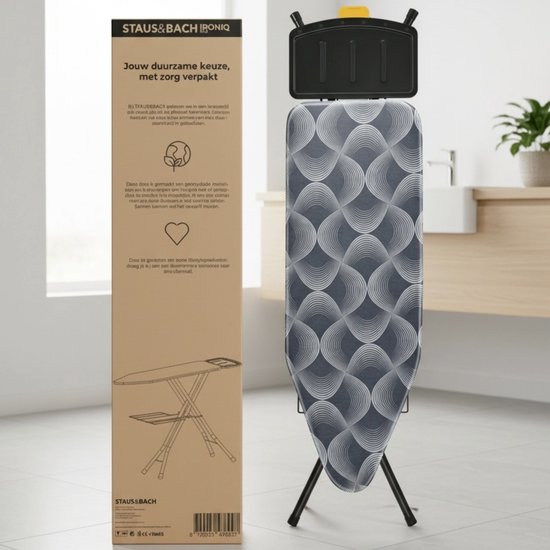 STAUS&BACH Ironiq Pro - Bügeltisch für Dampferzeuger - Inklusive Klappbrett und Klappablage - 76 - 96 cm höhenverstellbar - Mit Dampfbügeleisenhalterung - 122 x 43,5 cm