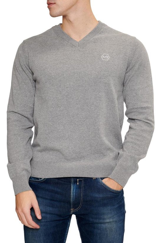 Mario Russo Pullover - Hellgrau - Größe L - Italienischer Schnitt - 85% Baumwolle Pullover