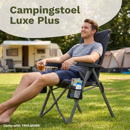 TRVLMORE Luxus-Campingstuhl - klappbar - 150KG Tragkraft - inkl. Tragetasche - Klappstuhl - Campingstuhl - Klappstuhl - Grau