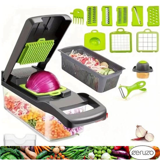 Mandoline - 16-teiliger Gemüseschneider - mit Auffangschale - Hobel - für Gemüse und Obst