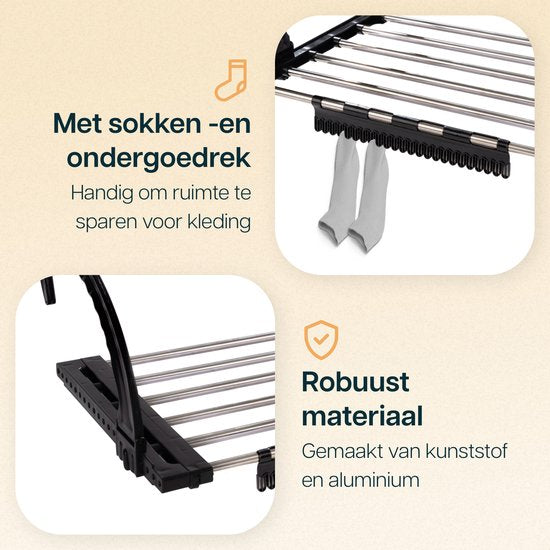 Duna Wäscheständer hängend - Ausziehbar auf 5,4m Trockenlänge - Wäscheständer - Hängender Wäscheständer - Tür - Balkon - Heizkörper - Mit Sockenhalter