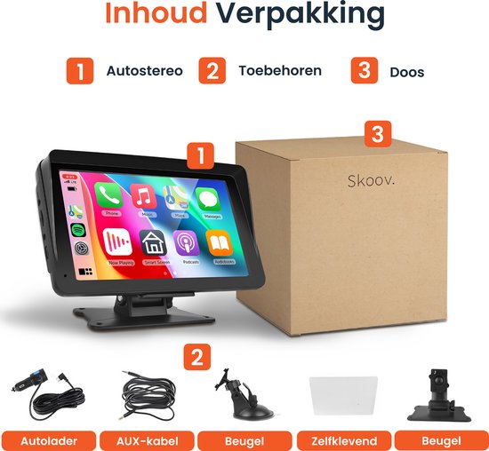 Skoov Carplay Bildschirm - Kabellos - Mit Rückfahrkamera - Einfache Installation - Für Apple & Android Auto - Schwarz