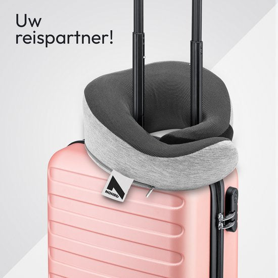 NOHRD Aircraft Neck Pillow - Reisekissen - Grau - Memory Foam - Inkl. Ohrstöpsel, Schlafmaske & Tragetasche - Memory Foam - Nackenstütze