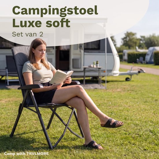 TRVLMORE Campingstühle Luxus - klappbar - 2er-Pack - 150KG Tragkraft - Inkl. Tragetasche - Klappstuhl - Campingstuhl - Klappstuhl - Grau