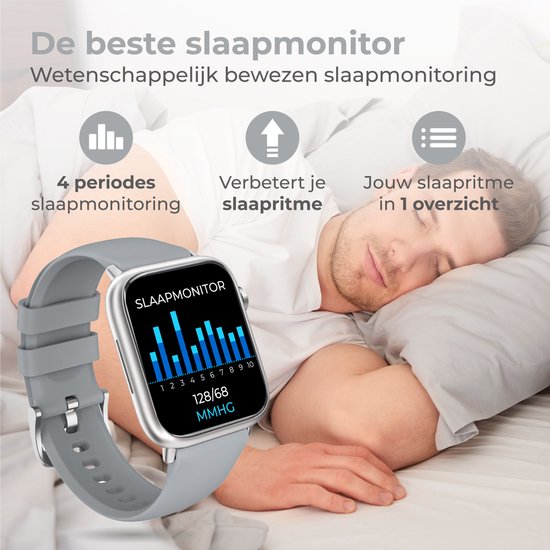 Nuvance - Smartwatch für Männer und Frauen mit Bluetooth - 45mm - Geeignet für alle Smartphones - Schrittzähler und Pulsmesser - Wasserdicht - Grau