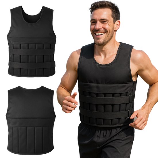 Fitby Adjustable Weight Vest 10KG - Gewichtsweste - Gewichtswesten - Gewichte - Krafttraining & Crossfit - Cardio - Geeignet ab Größe L - Schwarz
