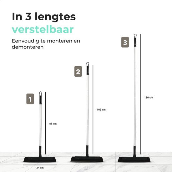 CLEANLY Bodenwischer mit Griff 130 cm - Bodenwischer Bad und Wischer Dusche - Duschwischer - Wasserabstreifer - Breite 34 cm - Schwarz, Grau