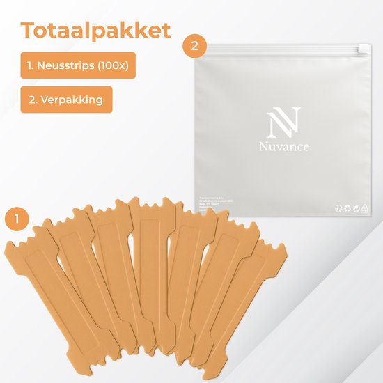 Nuvance Nasalstrips 100 Stück - Nasenpflaster - Braun - Anti-Schnarch-Pflaster - Nasenspreizer - Schnarchen - Besseres Atmen
