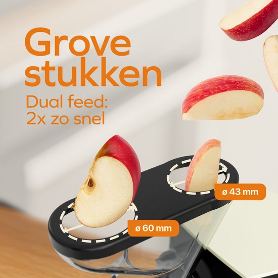 KitchenBrothers Slowjuicer - Entsafter - Gemüse- und Obstpresse - 43 mm und 60 mm Einfüllöffnung - 400 ml - Champagner