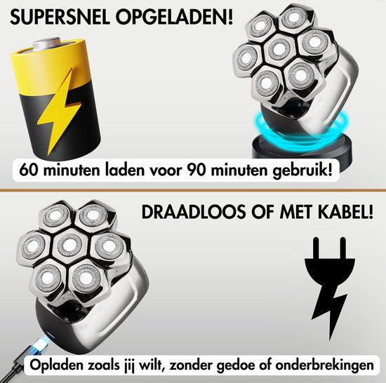 6-in-1 Herrenrasierer - Trimmer - Clipper - Sansbeauté® SkullSharp PRO MAGNETIC - Elektrischer Gesichts- und Kopfrasierer - Rasieren - Nass- und Trockenrasur - Kabelloses Laden - Elektrisch
