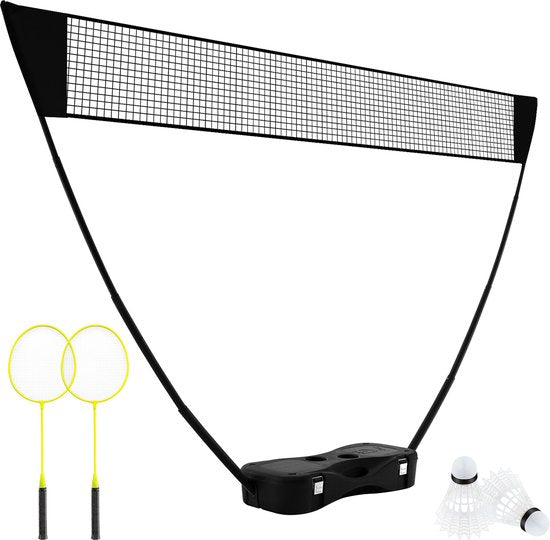 COSTWAY Badminton Netzständer, tragbares Federballspiel mit Schlägern, 2 Schlägern, Netz und Aufbewahrungsbox, komplettes Badmintonset für Badminton/Tennis und Volleyball für drinnen und draußen