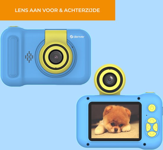 Denver Kinderkamera Full HD - Flip-Objektiv für Selfies - 40MP - Digitalkamera Kinder - Foto und Video - Spiele - KCA1351 - Blau