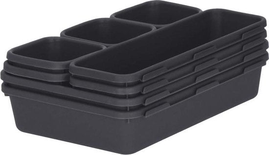 Springos Schubladenorganisator | Aufbewahrungsfächer | Schubladenteiler | für Küche und Schreibtisch | Bad | Schubladenfächer | Make Up Organizer | 8 Stück | Anthrazit