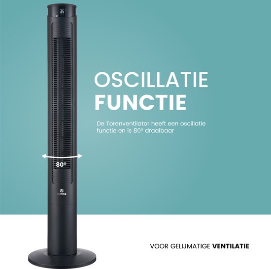 AirKing Turmventilator 117cm - Säulenventilator mit Fernbedienung - Timer - 3 Geschwindigkeitsmodi - Oszillation & dimmbarer LED-Bildschirm - Energieeffizient - Ventilator zur Raumkühlung - Schwarz