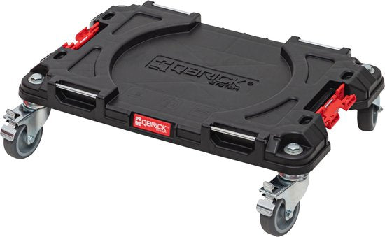 Qbrick System - PRO Transportplattform - 506 x 325 x 140 mm - Schwarzer Kunststoff - Mobile Basis mit 4 Lenkrollen & 2 Bremsen - Maximal 100 kg Traglast