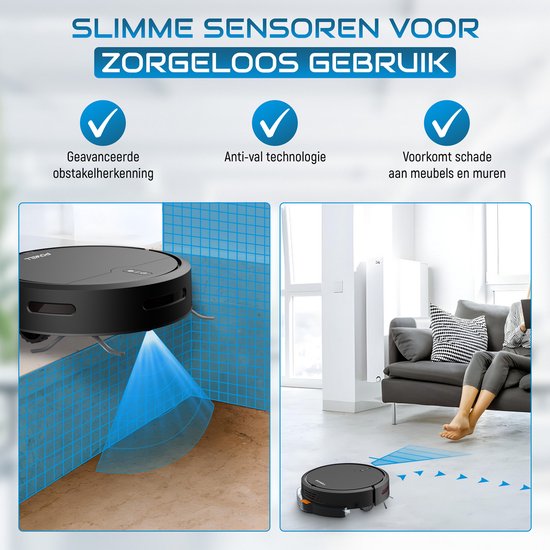 Powell Staubsauger Roboter - Staubsauger Roboter mit Wischfunktion - Staubsauger Roboter mit Ladestation - Staubsauger Roboter - Wischroboter - Schwarz