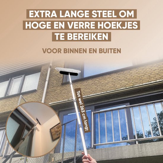 TTD® Kehrschaufel und Besen mit langem Stiel XXL - Verstellbar 54-263 cm - Besen - Besenstiel - Grau & Schwarz - Kehrschaufel und Besen - Kehrschaufel für drinnen und draußen - Integrierte Reinigungszähne
