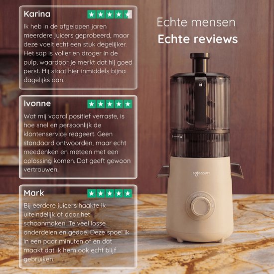 Safecourt Kitchen Slow Juicer XXL - leistungsstarker Motor [Vorschneider & Kaltpress-Technologie] - einfache Reinigung - BPA-frei - Entsafter Beige