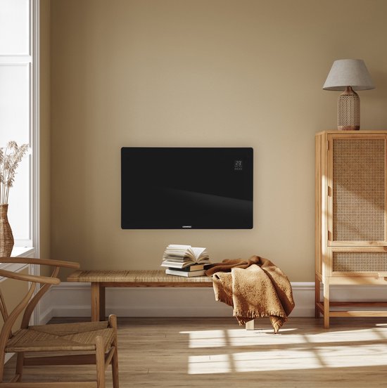 VONROC Elektrischer Heizkonvektor - 2000W - Mit Wifi Steuerung - Mit Led-Display und Timer - Für Räume bis zu 24 qm - Schwarzes Glas