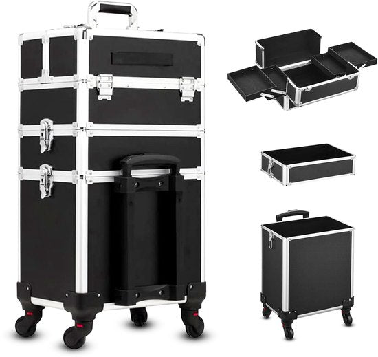 Travli Make Up Trolley - Schminkkoffer - Friseurkoffer - Beautycase - Kosmetikkoffer - 106* 40* 31,5 cm - Schwarz