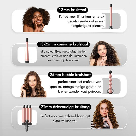 Sansbeauté® 7 in 1 Lockenstab mit Klemme und Waffeleisen - Keramischer Lockenstab - 13mm bis 38mm - Waffeleisen - Föhnbürste für kurzes Haar - Wärmebürste - Lockenstab - Thermobürste - Haarstyler - Lockenbürste 5 in 1
