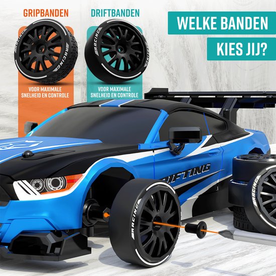 NAPI Controllable RC Car - Drift Car mit 2 Batterien, LED & Zubehör - 15 km/h - Outdoor-Spielzeug - Rennautos für Jungen & Erwachsene - Outdoor-Spielzeug - Spielzeugauto Radiographic - Drift King