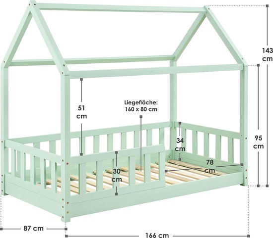 Kinderbett Marli - 80 x 160 cm - Mint