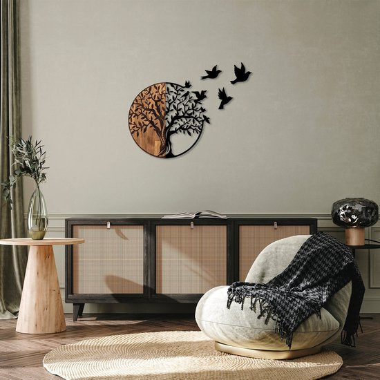 Heimdekoration - Dekoratives Wandaccessoire aus Holz Schwarzer Nussbaum - Schönes Wohnaccessoire - Maße 92x3x71cm