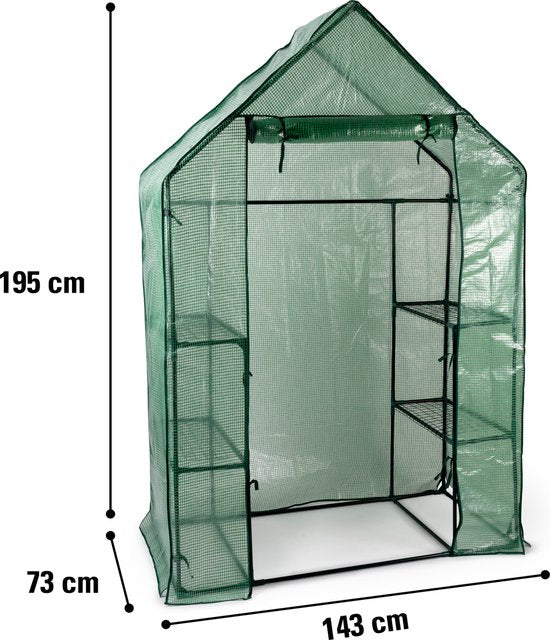Kinzo Gartengewächshaus - Kunststoffgewächshaus - Gartengewächshaus mit 3 Etagen - Metallrahmen - wasserdichte Abdeckung - 143 x 73 x 195 CM - Grün