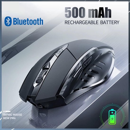 Techvavo® Kabellose Laptop-Maus – Computermaus – Wiederaufladbare Maus – LED-Beleuchtung – Leise kabellose Maus – Für Gaming geeignet – Schwarz