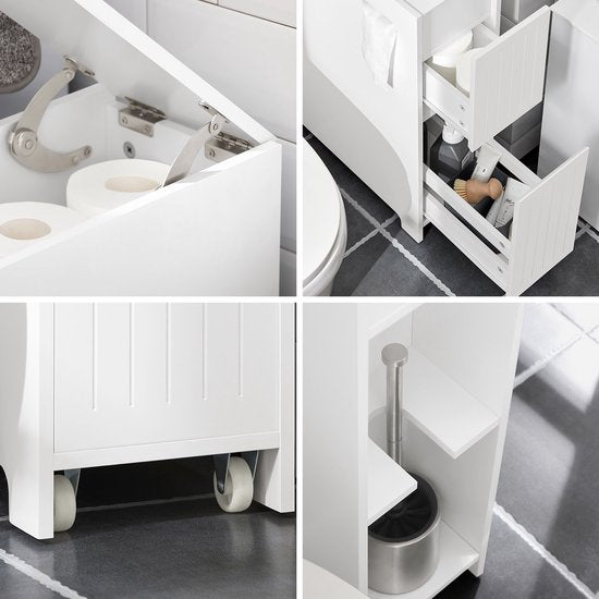 SoBuy Niedriger Schrank, Stehender schmaler Aufbewahrungsschrank, Schmaler Badezimmerschrank, Toilettenschrank - Weiß, 60x20x75cm, BZR111-W