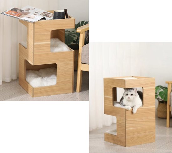 Livista® - Katzenhaus - Farbe Naturholz - 60x30x30 cm - Hochwertige Materialien - Mit Kissen