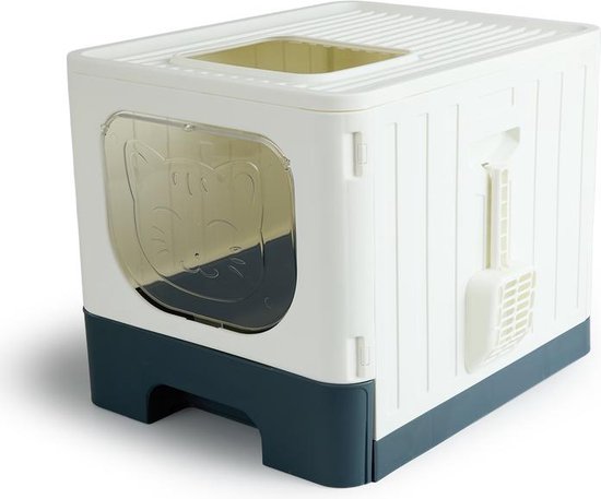Lifa Living Faltbare Katzentoilette mit ausziehbarer Schublade - praktisch, tragbar und geräumig - Creme/Anthrazit