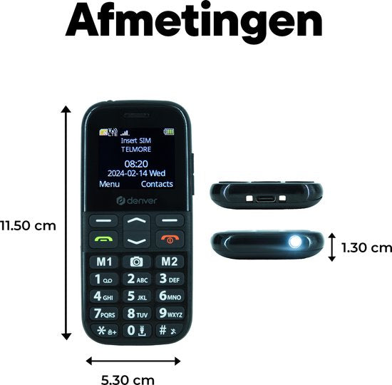 Denver Seniorenhandy 4G - Große Tasten - SOS-Taste - Ladestation - GSM - Simlock-free - Bluetooth - BAS18600L