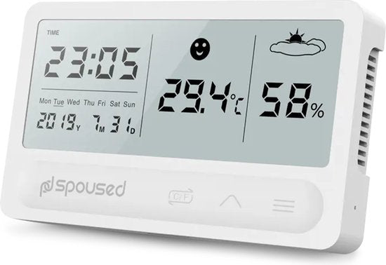 Spoused Digital Hygrometer - Raumthermometer - Luftfeuchtigkeitsmesser - Wetterstation - Weiß