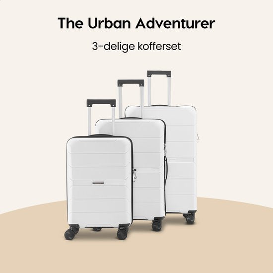 SKYCASES Urban Adventurer - Kofferset - 3-teilig - Zahlenschloss - 232L - Spinnerrollen - Reisekoffer mit Kofferschloss - Leichtgewicht - Weiß