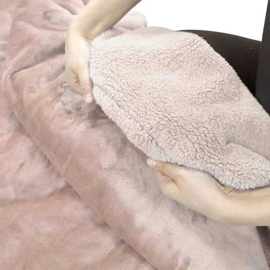 STAUS&BACH Heizdecke 3XL - 2 Personen Oberdecke - Doppelseitige Fleece Sherpa Wärmedecke - Champagner rosa - 180x160 cm PowerNap
