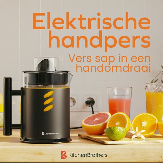KitchenBrothers Zitruspresse - Manuell - Mit Ausgießer und Griff - 1L - Schwarz