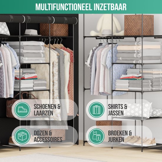 Avalo Wardrobe Fabric Foldable XXL - 150x45x175 CM - Kleiderschrank - Schlafzimmer Kleiderschrank - Schwarz