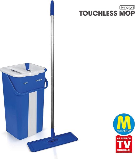 Livington Touchless Mop – auswringbares Wischsystem ohne Bücken – Wischmopp mit Eimer für einfache Reinigung und saubere Hände – Reinigungseimer 2,7 Liter