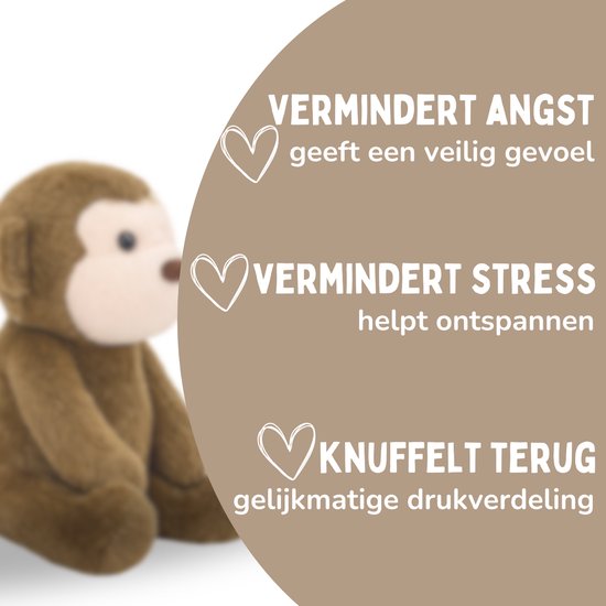 Coopley gewichtetes Plüschtier 2Kg - gewichtetes Plüschtier - Andy Monkey - gewichtetes Plüschtier - sensorisches Spielzeug - für Kinder und Erwachsene - braun - mit Segeltuch-Aufbewahrungsbeutel